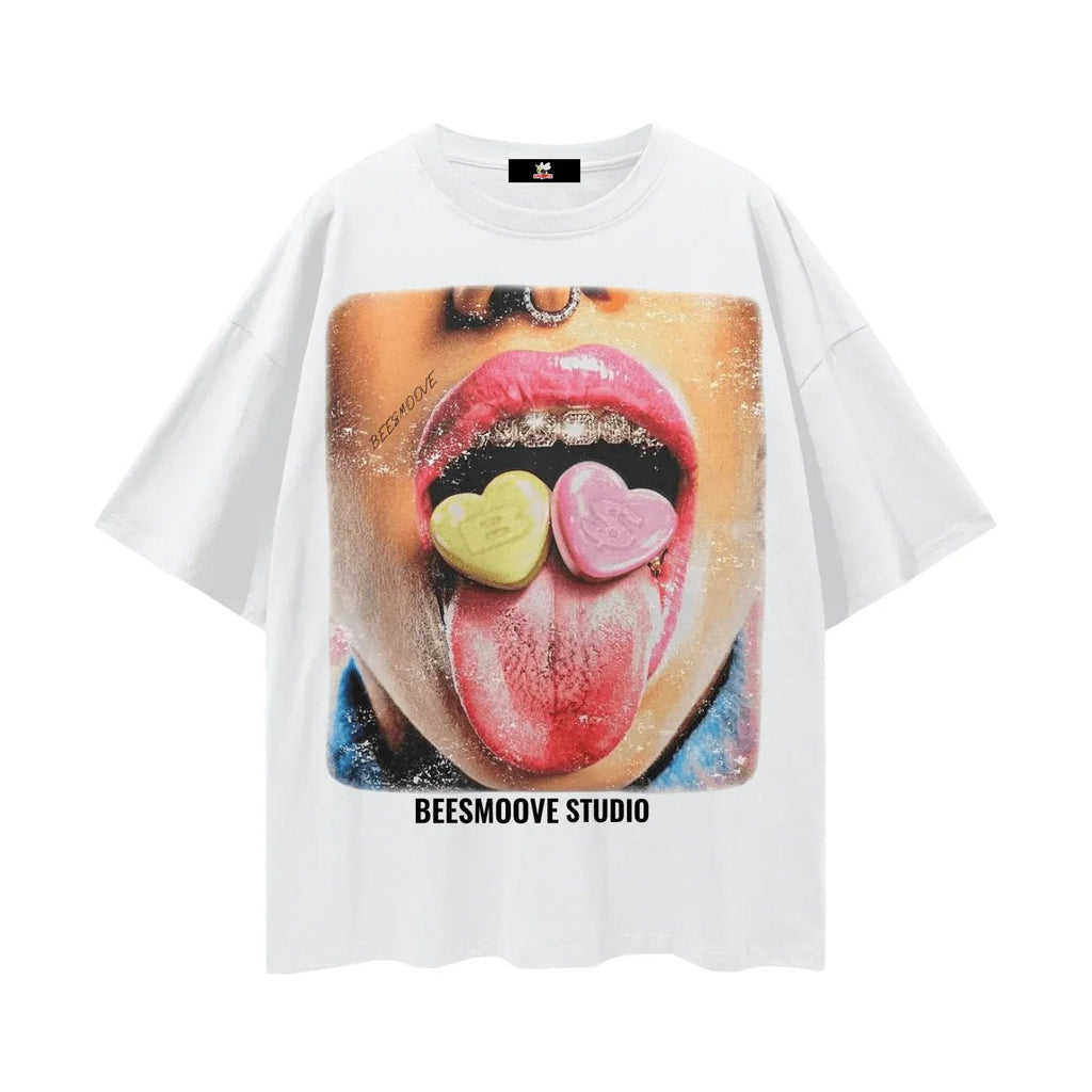 BEESMOOVE Sugar Tongue Oversize Deep Drop Shoulder Tee - Beesmoove