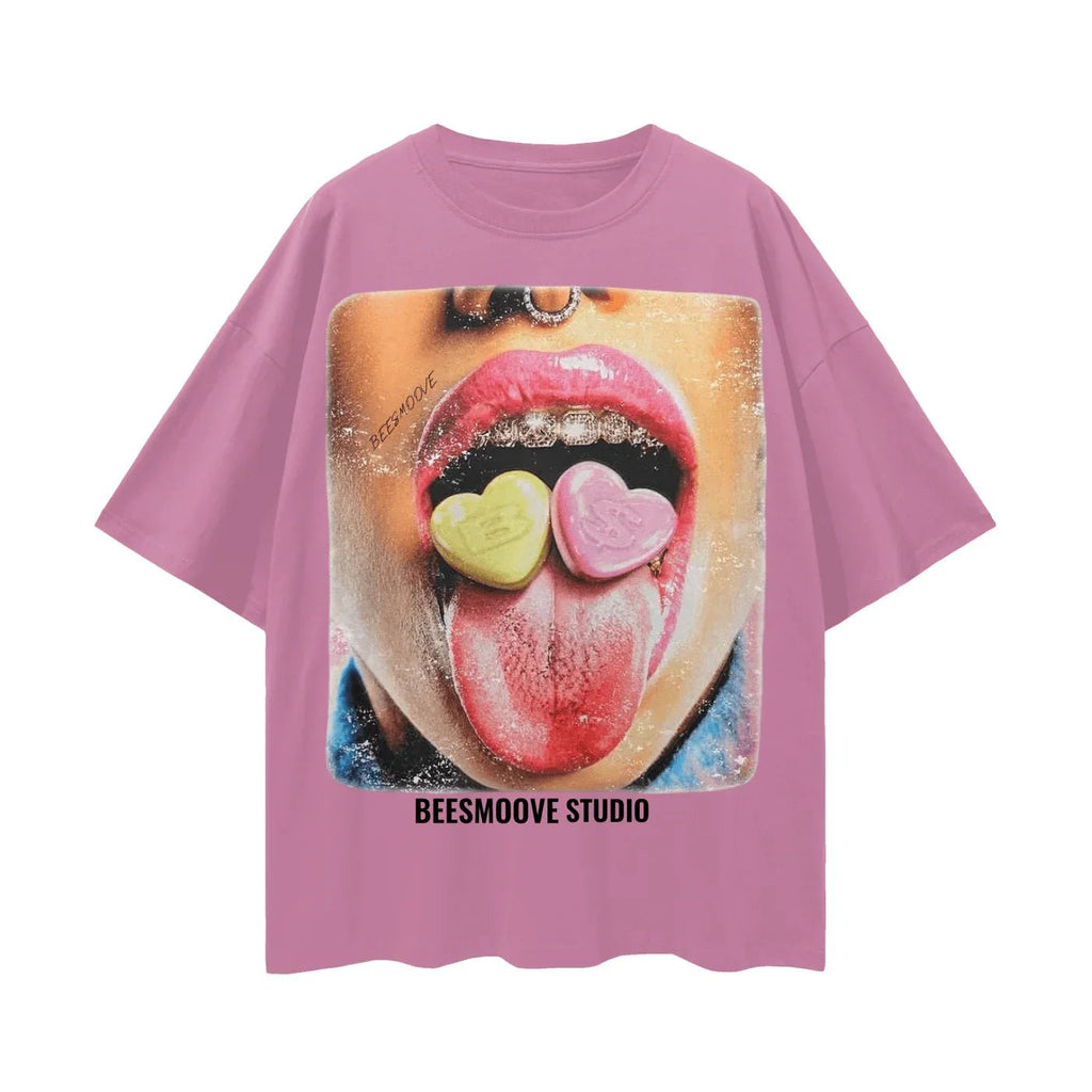 BEESMOOVE Sugar Tongue Oversize Deep Drop Shoulder Tee - Beesmoove