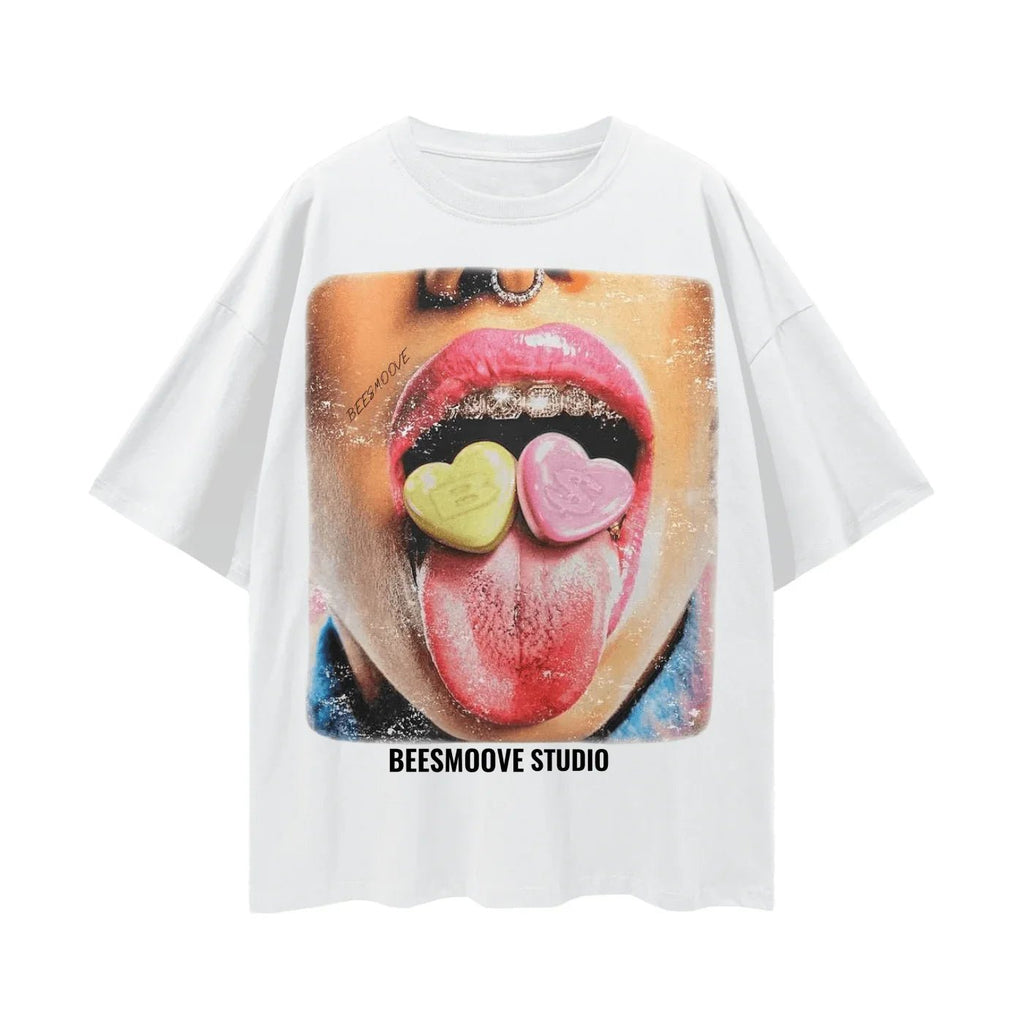 BEESMOOVE Sugar Tongue Oversize Deep Drop Shoulder Tee - Beesmoove