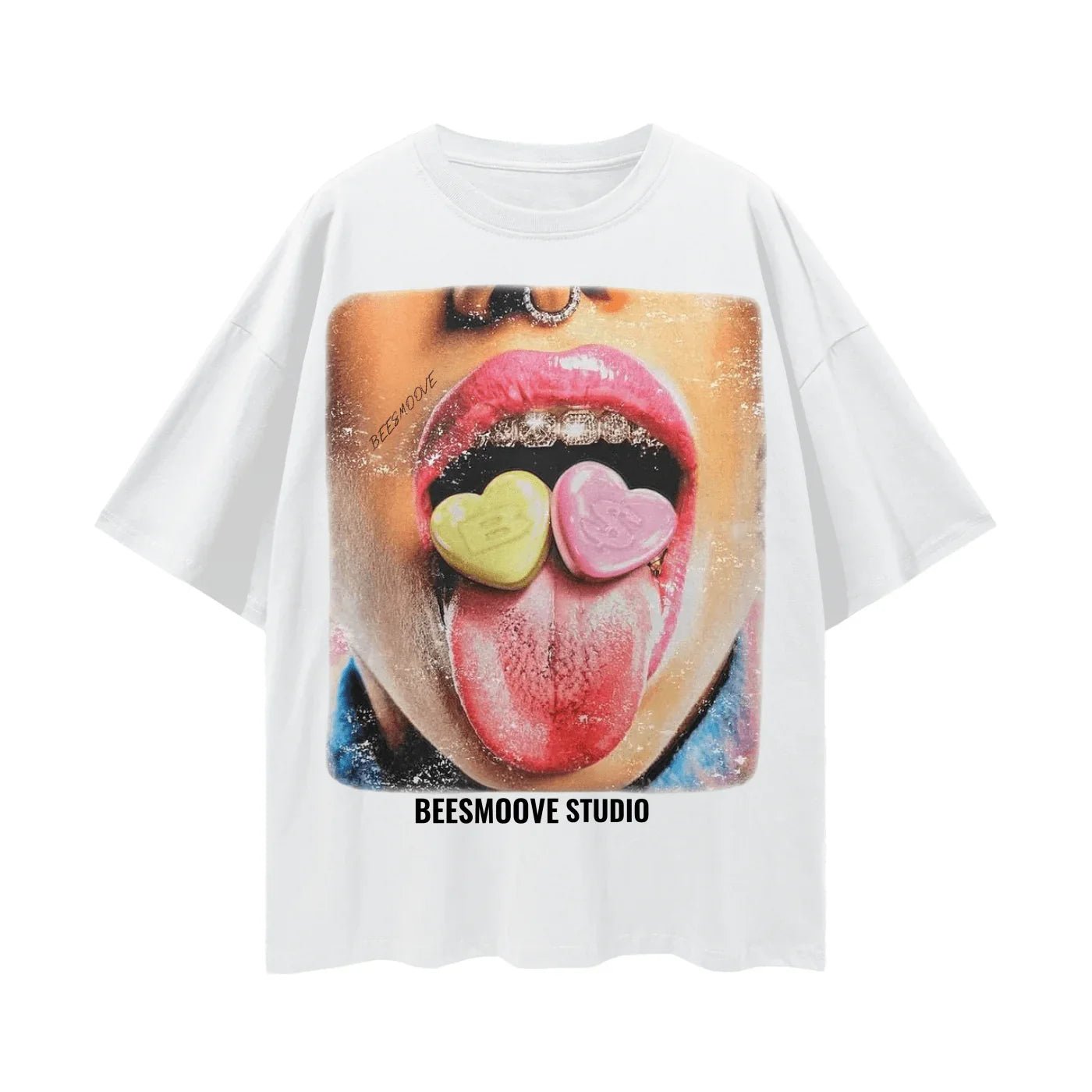 BEESMOOVE Sugar Tongue Oversize Deep Drop Shoulder Tee - Beesmoove