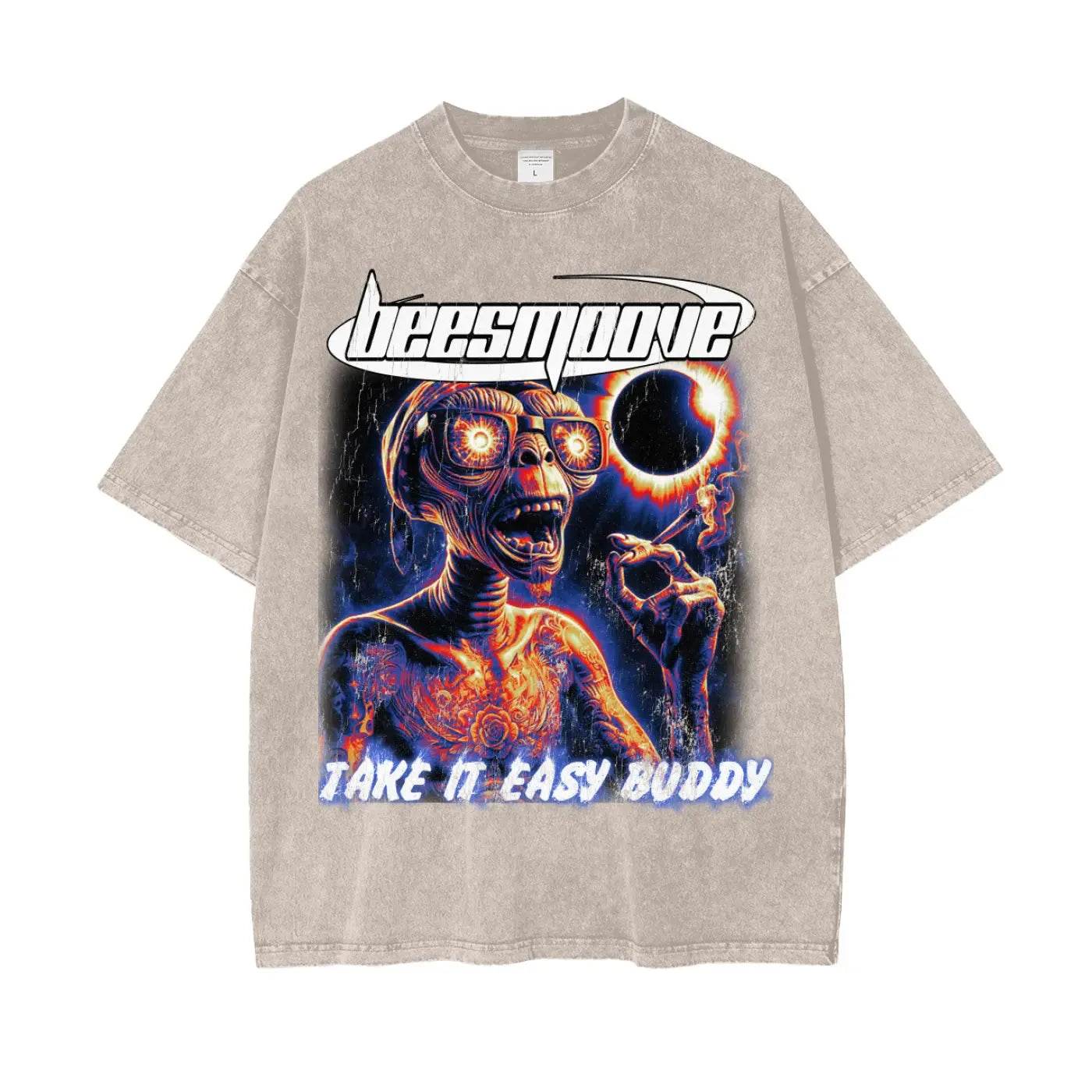 BEESMOOVE Take It Easy Buddy Oversize Washed Tee - Beesmoove