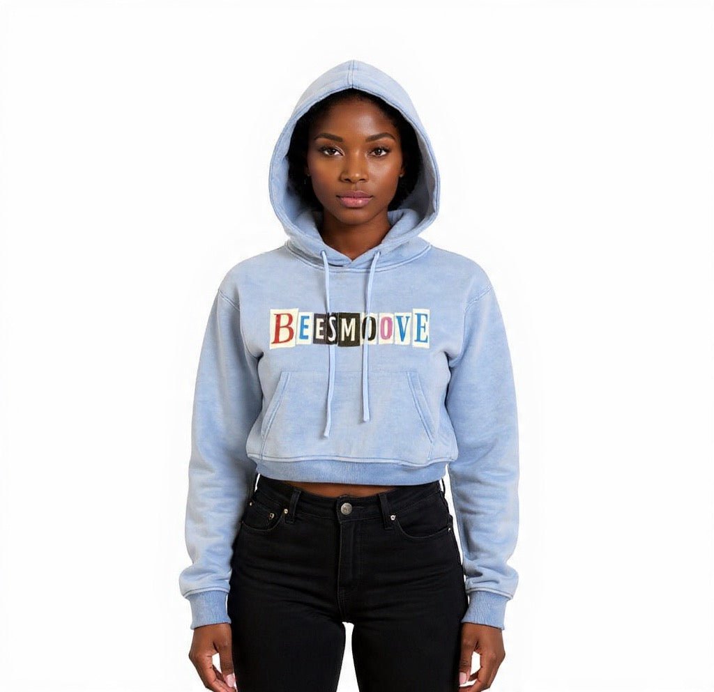 BEESMOOVE T.R.T.F Snow Washed Cropped Hoodie - Beesmoove