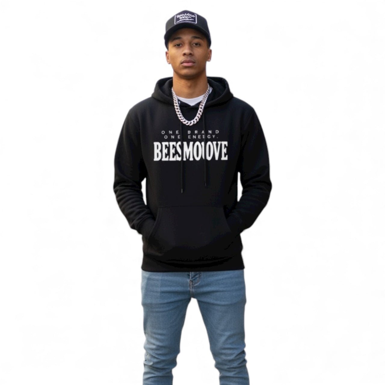 BEESMOOVE White logo One Brand One Energy Heavyweight Cotton Hoodie - Beesmoove