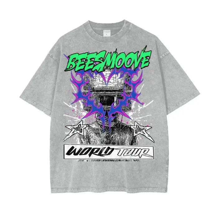 Beesmoove World Tour Oversize Snow Washed T-Shirt - Beesmoove