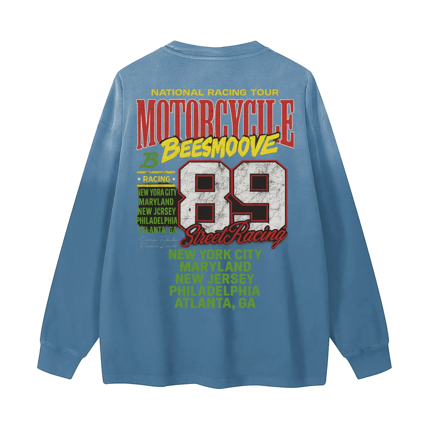 BEESMOOVE Racing Glory 89 Gradient Vintage Washed Long Sleeve Tee - Beesmoove 