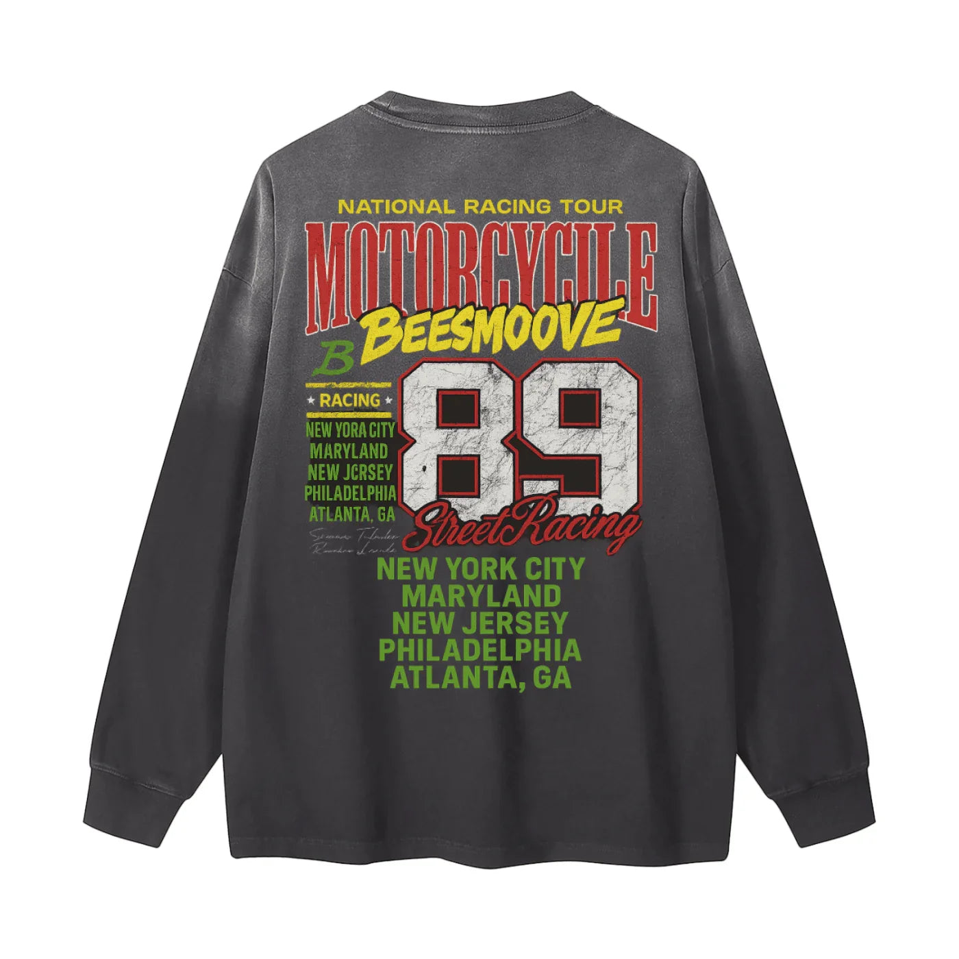 BEESMOOVE Racing Glory 89 Gradient Vintage Washed Long Sleeve Tee - Beesmoove 