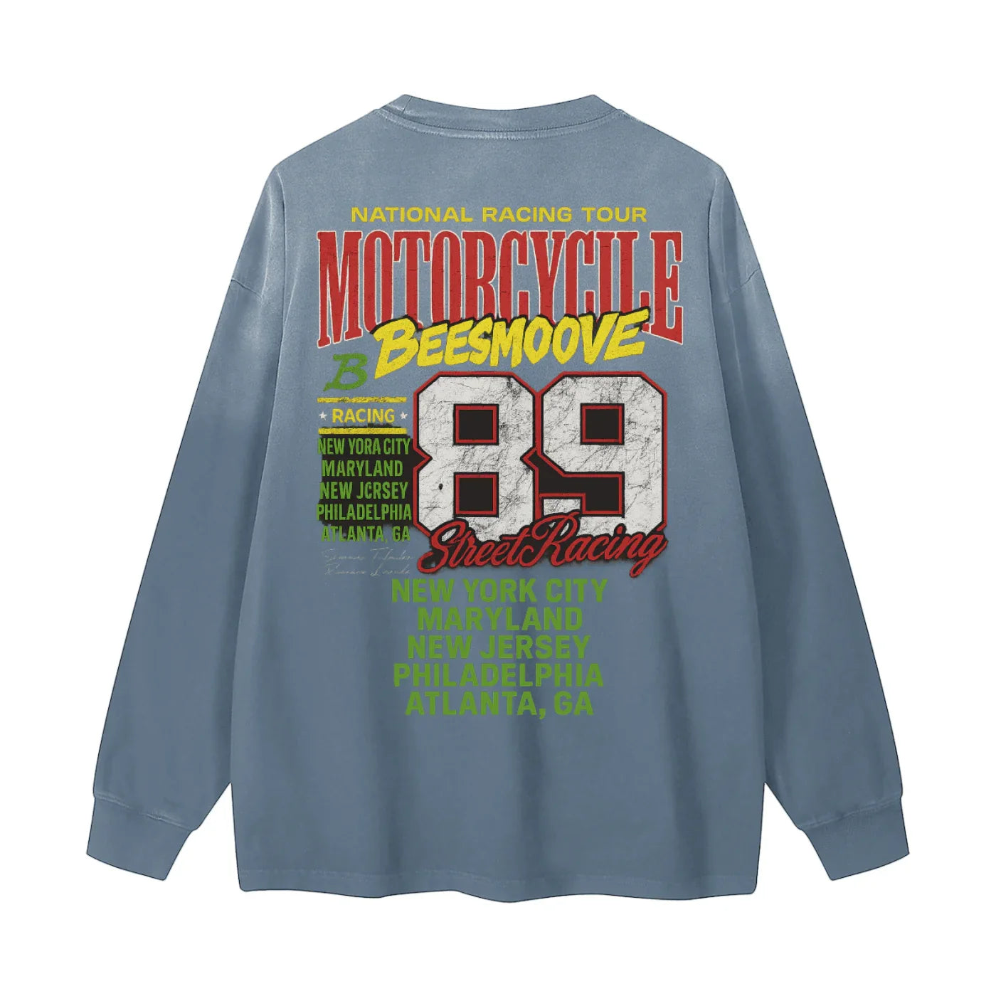BEESMOOVE Racing Glory 89 Gradient Vintage Washed Long Sleeve Tee - Beesmoove 