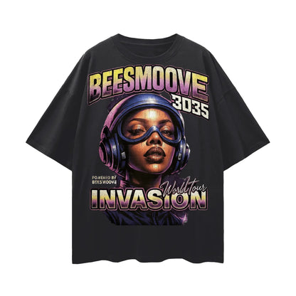 BEESMOOVE Invasion Queen of the Cosmos Oversize Deep Drop Shoulder Tee - Beesmoove 