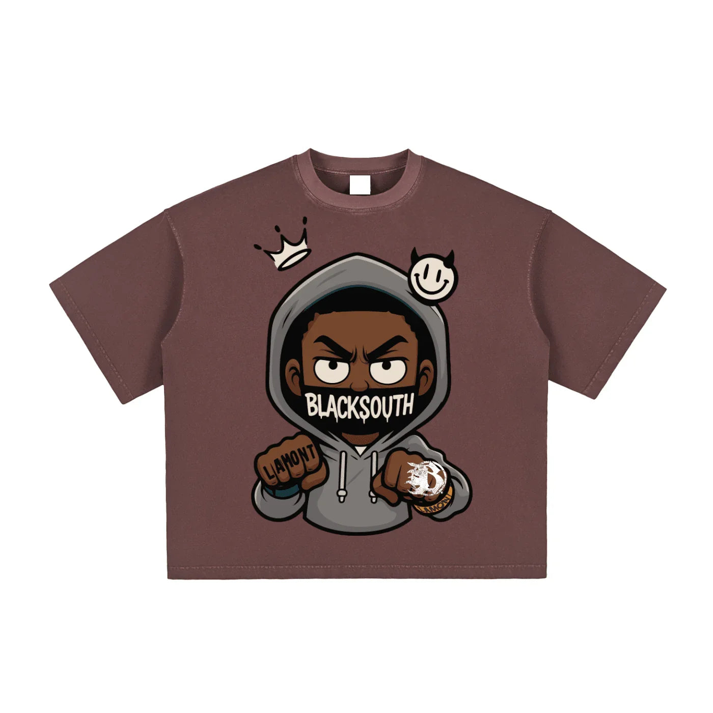 BEESMOOVE Hood Rich Lamont Washed Boxy T-Shirt - Beesmoove 