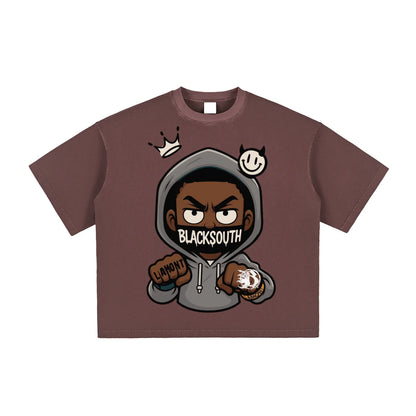 BEESMOOVE Hood Rich Lamont Washed Boxy T-Shirt - Beesmoove 